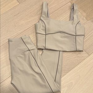 YPB Abercrombie Taupe Seam-Detail Crop Tank & Leggings Set